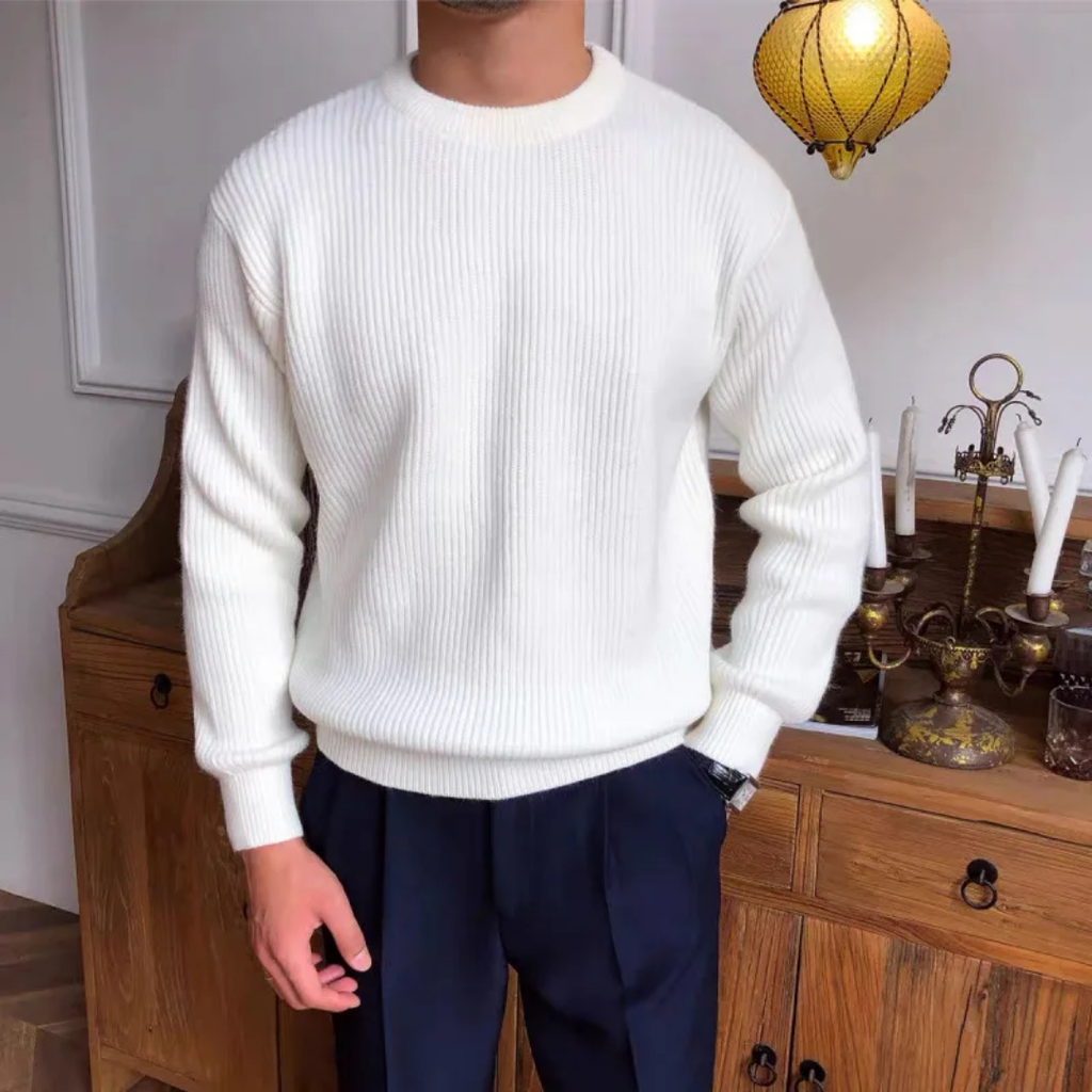 Maglione Bianco a Coste - Fit Aderente Comfort