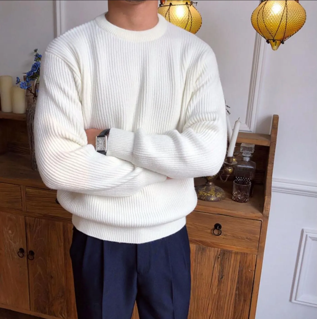 Maglione Bianco a Coste - Fit Aderente Comfort