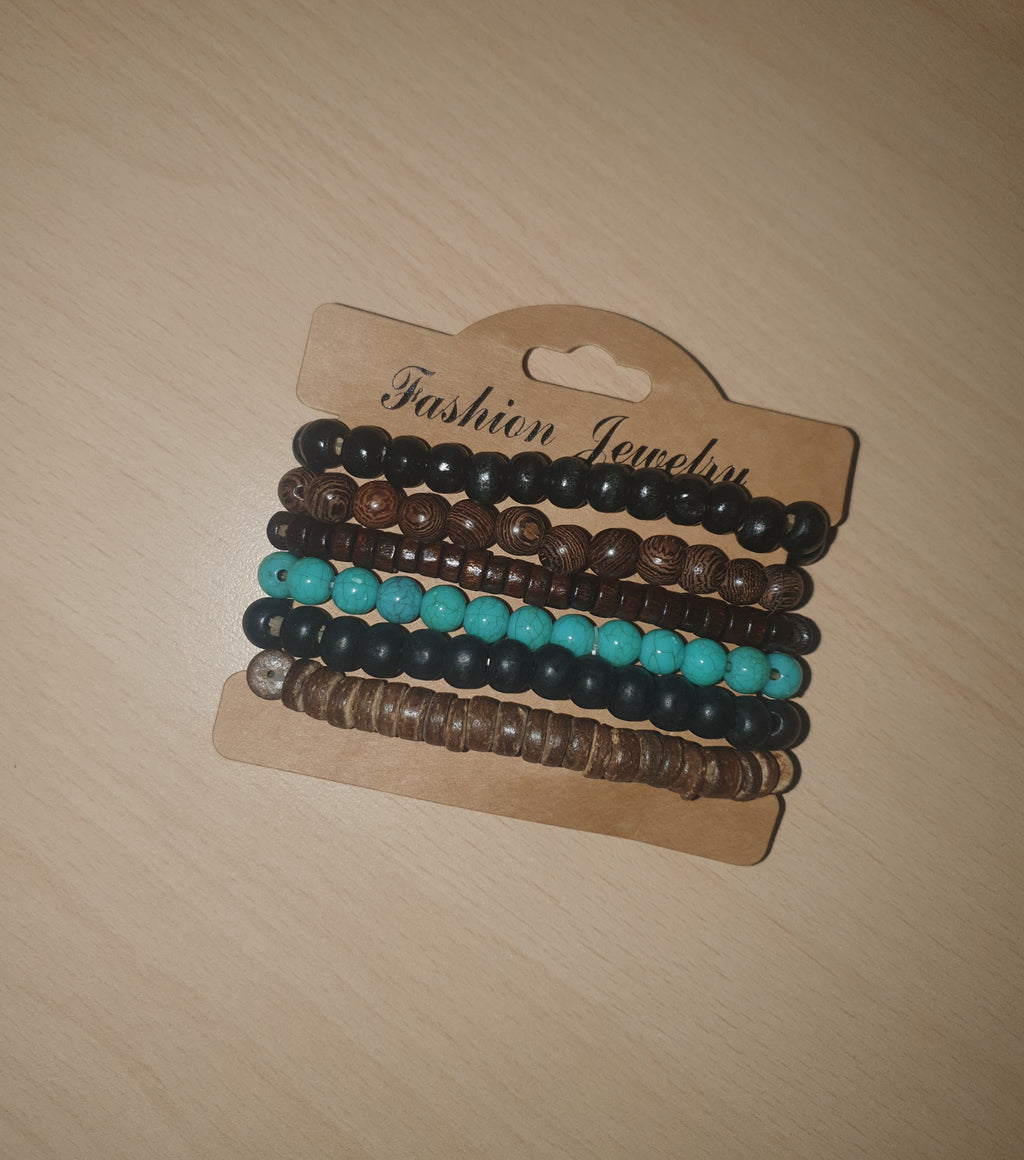 Set da 6 Bracciali Perle Turchese & Bronzo Mix