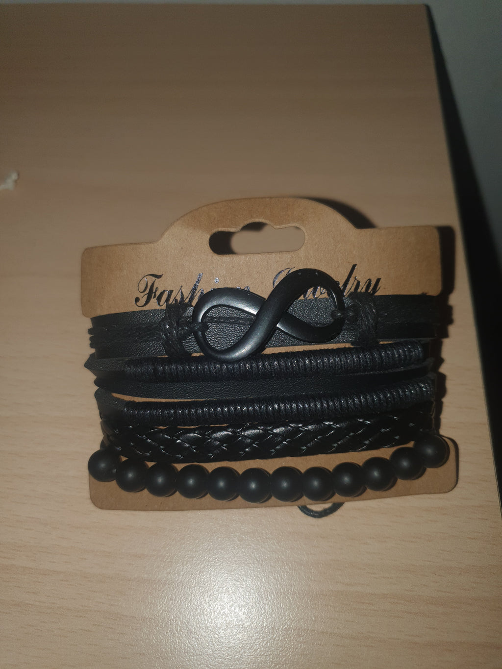 Set da 4 Bracciali Neri in Pelle con Fiocco e Perle
