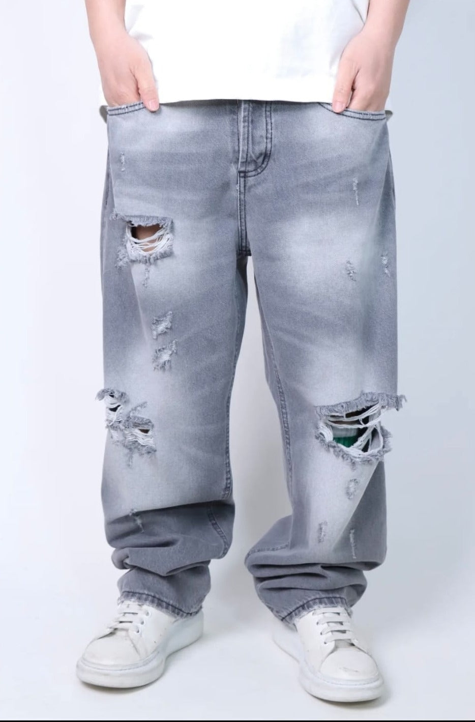 Jeans Baggy Destroyed Grigio Washed Oversize