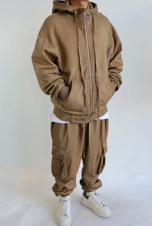Completo Tuta Streetwear Oversize - Felpa con Zip e Pantaloni Cargo