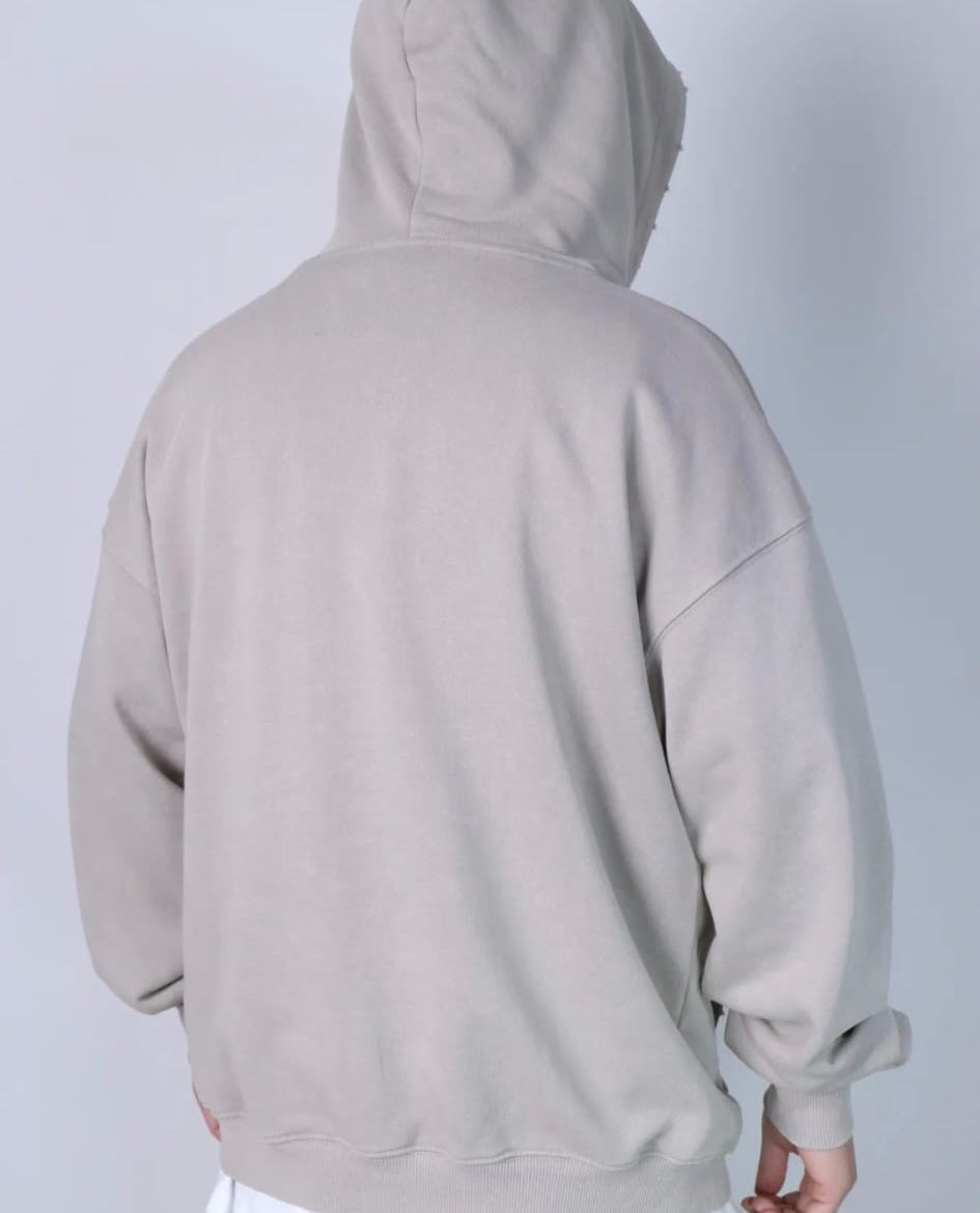 Hoodie Oversize Effetto Vissuto - Dettagli Rovinati e Tasca Marsupio