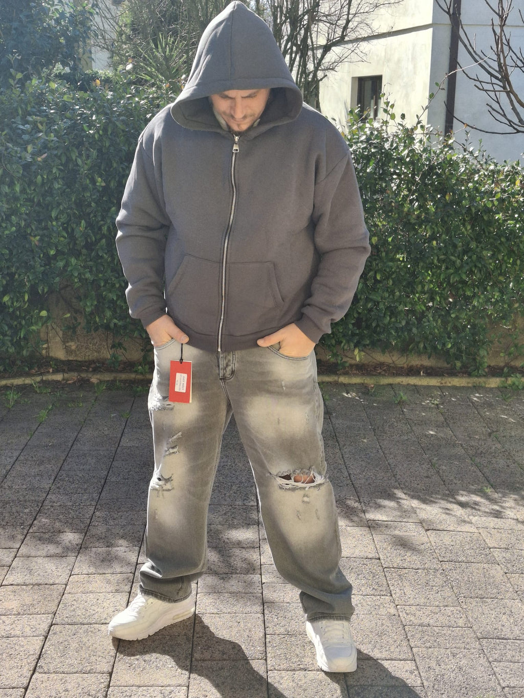 Jeans Baggy Destroyed Grigio Washed Oversize