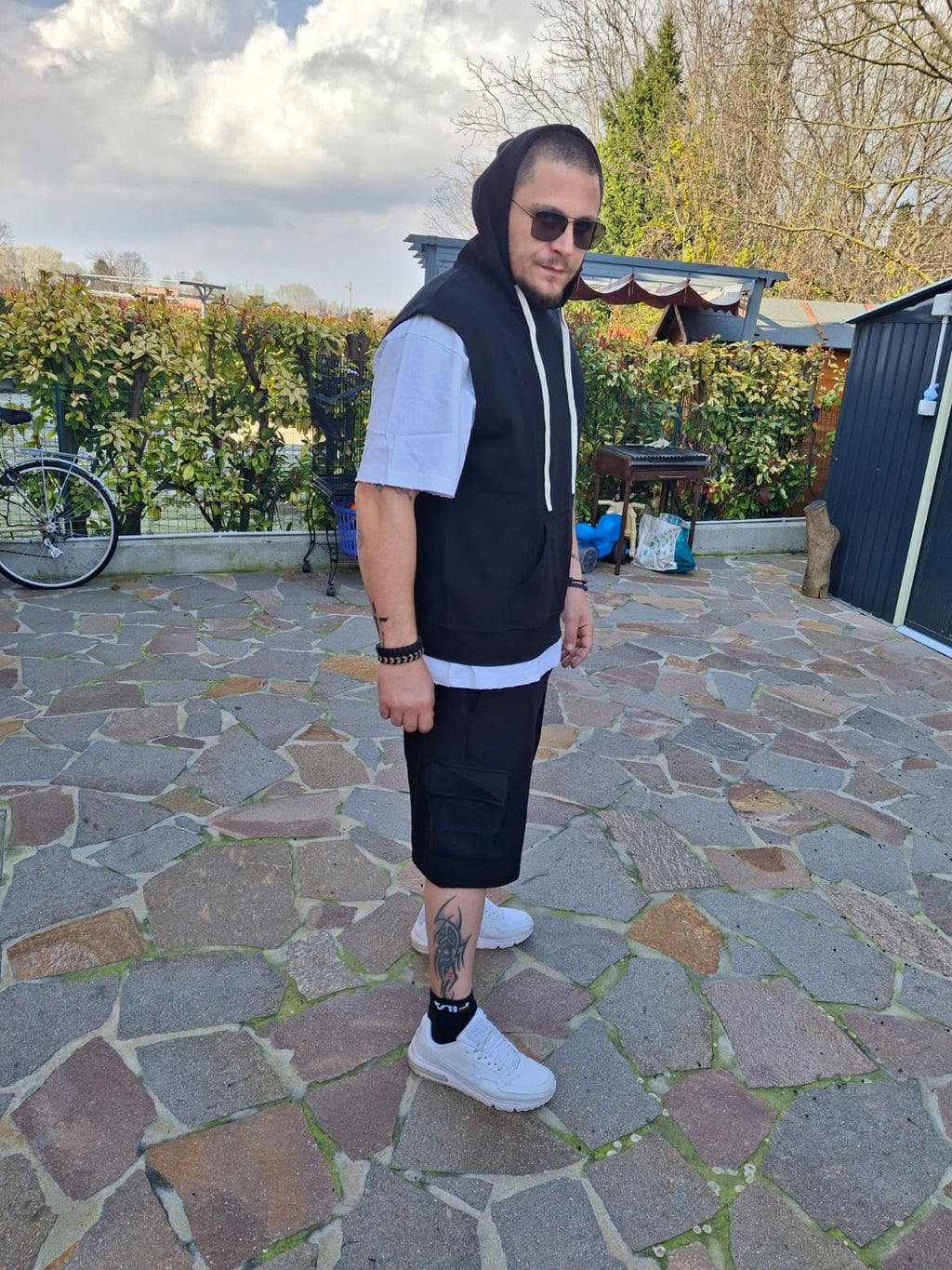 Completo Cargo Hood Sleeveless - Nero