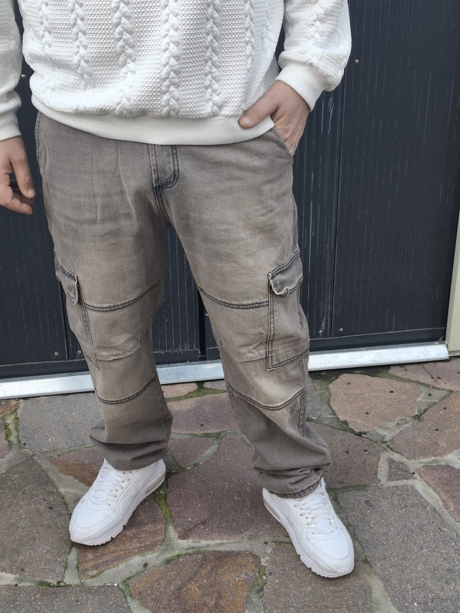 Pantaloni Cargo Grey Washed Streetwear